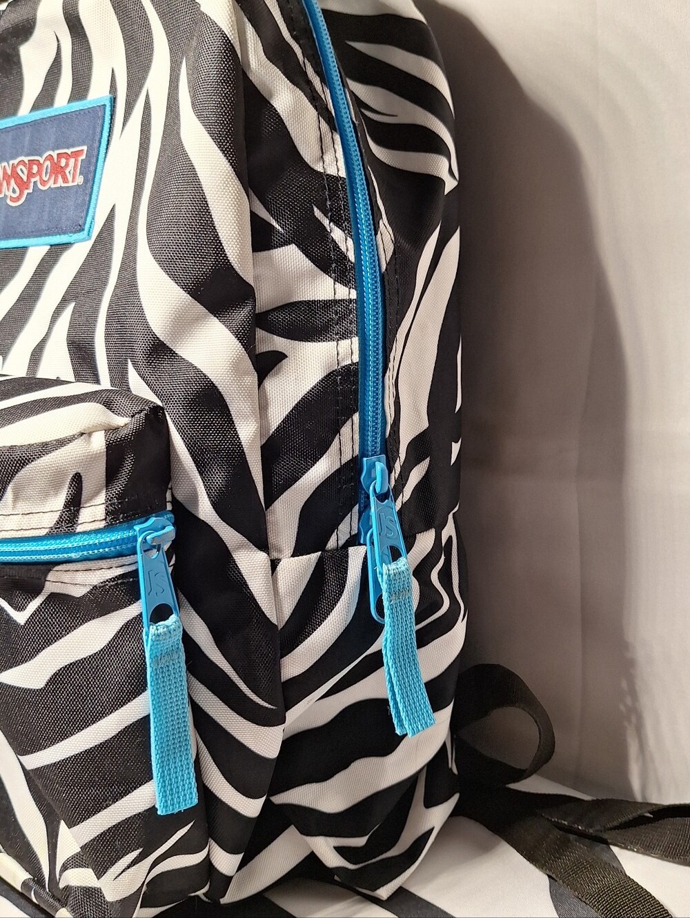 Jansport Backpack, Zebra Stripes, Black & White w/Blue Accents - Picture 5 of 16
